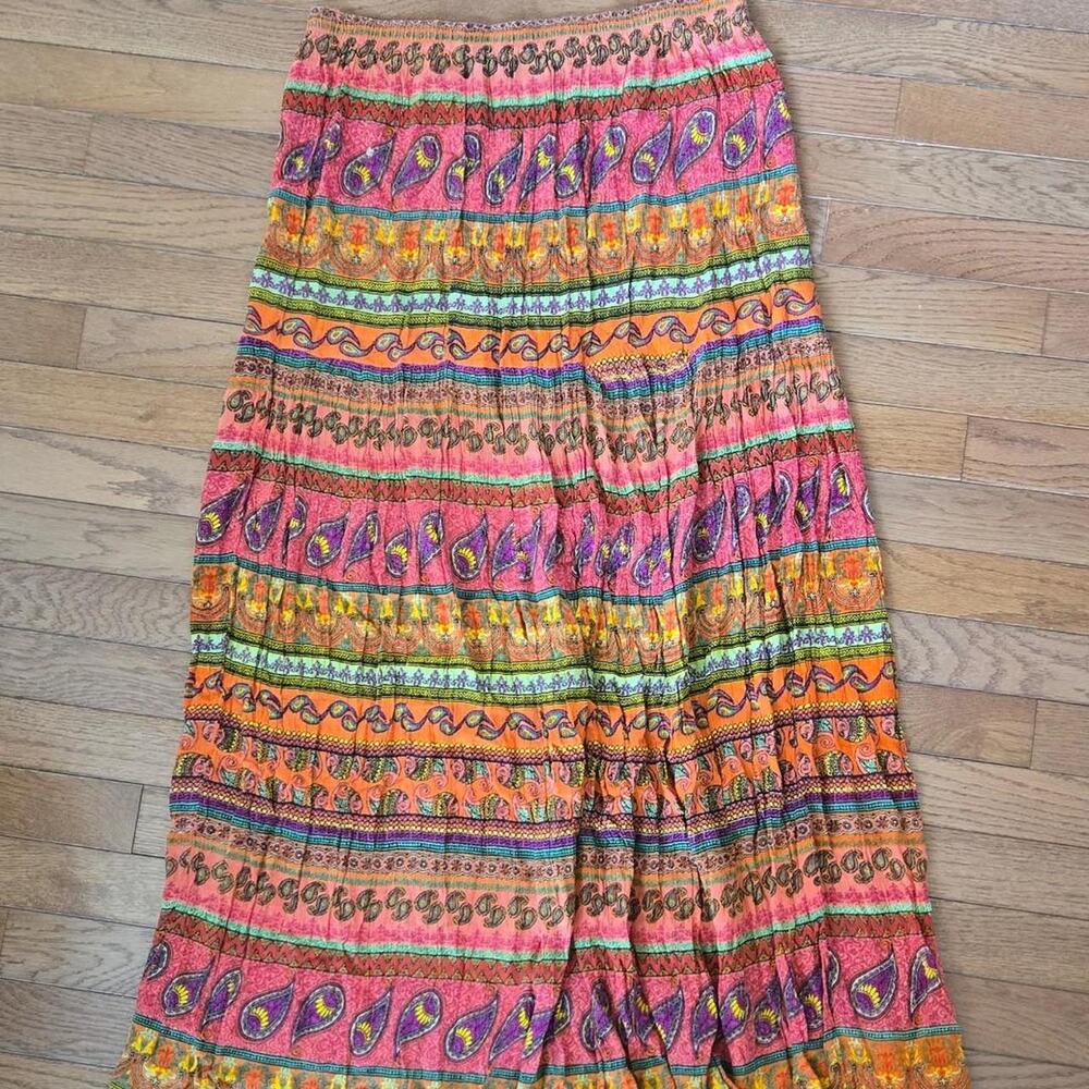 Planet gold multi color broomstick skirt small